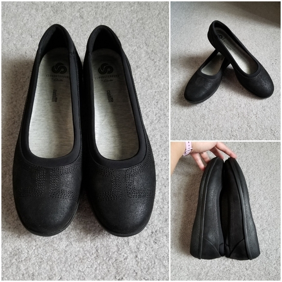 Clarks Shoes - Cloudsteppers by Clarks Womens Black Platform Slip-On Casual Shoes Soft Cushion